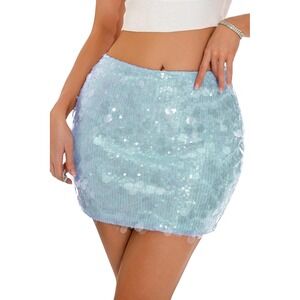 NWOT Womens Sequin Skort Crystal Breeze Blue Sparkly Bodycon Mini Skirt XS